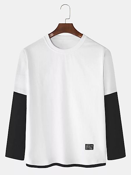 Herren Baumwolle Patchwork einfarbig lässig dünne Langarm T-Shirts günstig online kaufen