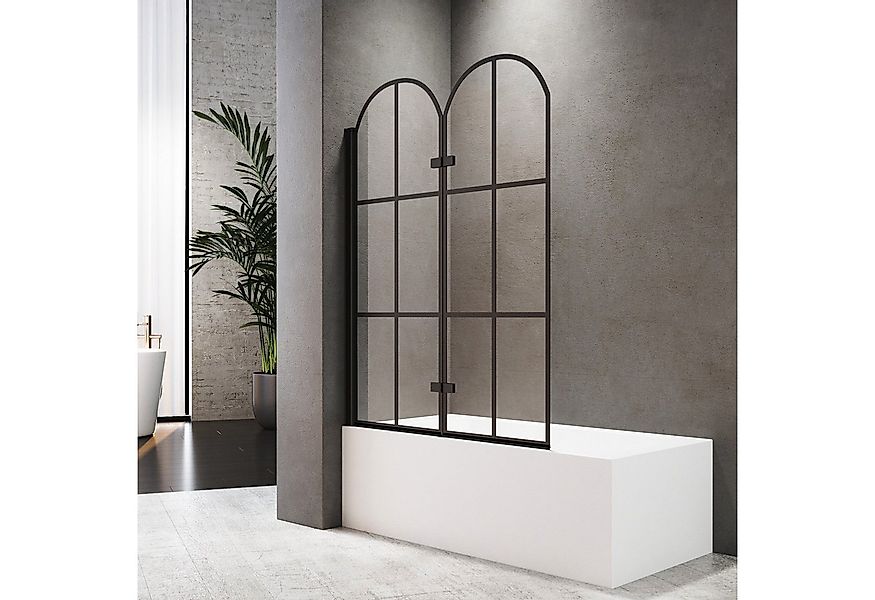 Boromal Badewannenfaltwand Schwarz Badewannenaufsatz mit schwarzem Gitter, günstig online kaufen