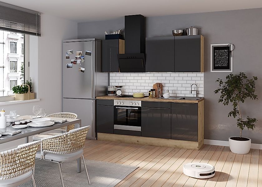 KOCHSTATION Küchenzeile »KS-Aken« Breite 210 cm, wahlweise mit E-Geräten, m günstig online kaufen