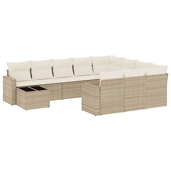 vidaXL 11-Tlg Garten-Sofagarnitur mit Kissen Beige Poly Rattan 3219518 günstig online kaufen