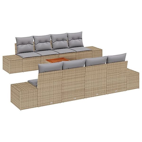 vidaXL Loungesofa 7-teiliges Garten Sofa Set mit Kissen Beige Poly Rattan, günstig online kaufen