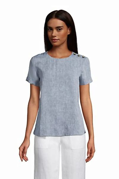 Leinen-Shirt mit Schulterknöpfen, Damen, Größe: M Normal, Blau, by Lands' E günstig online kaufen