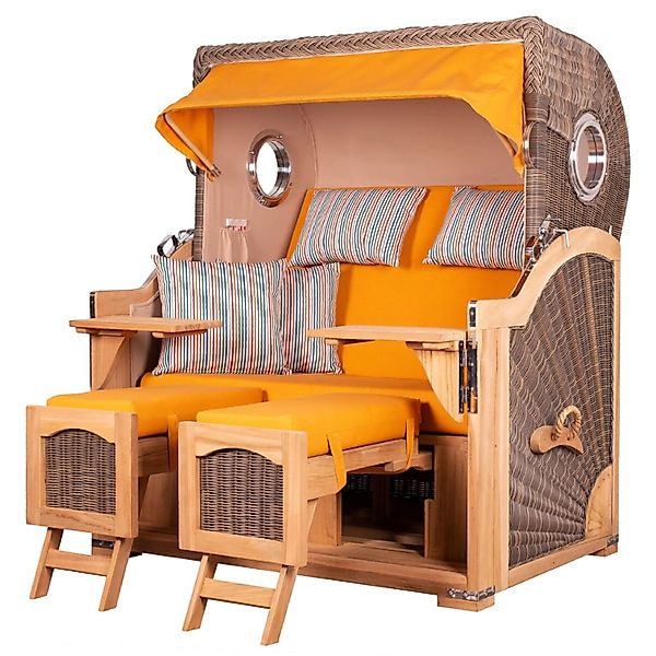 bene,iving Strandkorb Komplettset Ammersee Grande XL Teak Bullauge PE Grau günstig online kaufen