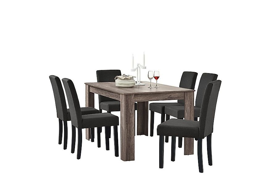 en.casa Essgruppe, (Set, 7-tlg., Esstisch mit 6 Stühlen), »Kramfors« Esstis günstig online kaufen