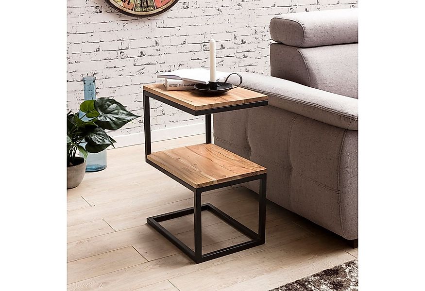 FINEBUY Beistelltisch SuVa10302_1 S-Form Massivholz Metall Wohnzimmertisch günstig online kaufen
