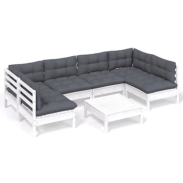 vidaXL 7-Tlg Garten-Lounge-Set mit Kissen Weiß Kiefer Massivholz 3097158 günstig online kaufen