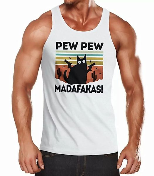 MoonWorks Tanktop Herren Tanktop Pew Pew Madafakas! schwarze Katze Spruch M günstig online kaufen