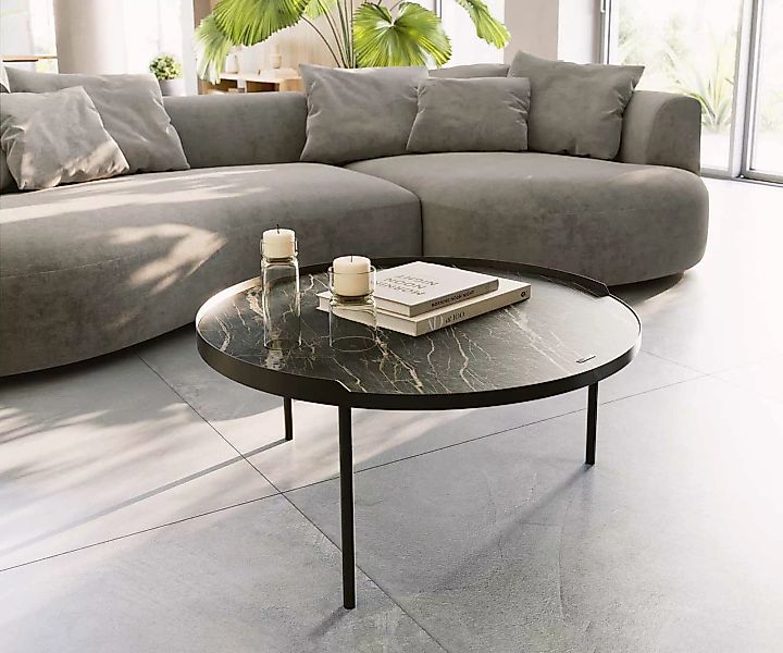 Couchtisch Torell 80x80 cm Keramik Laminam®Noir Desir Braun Metallrahmen Ef günstig online kaufen