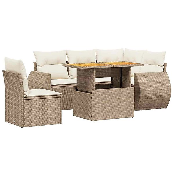 vidaXL 6-Tlg Garten-Sofagarnitur mit Kissen Beige Poly Rattan 3272199 günstig online kaufen
