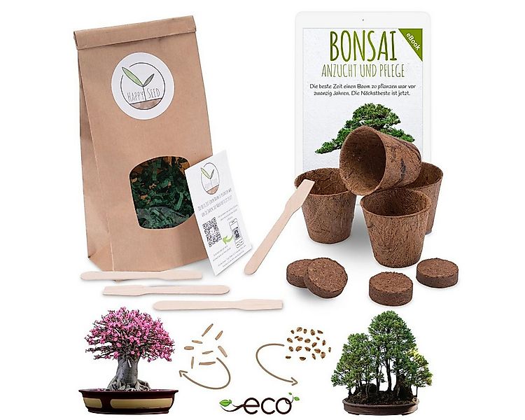 HappySeed Blumensamen Bonsai Anzuchtset inkl. eBook - Pflanzset mit Wüstenr günstig online kaufen