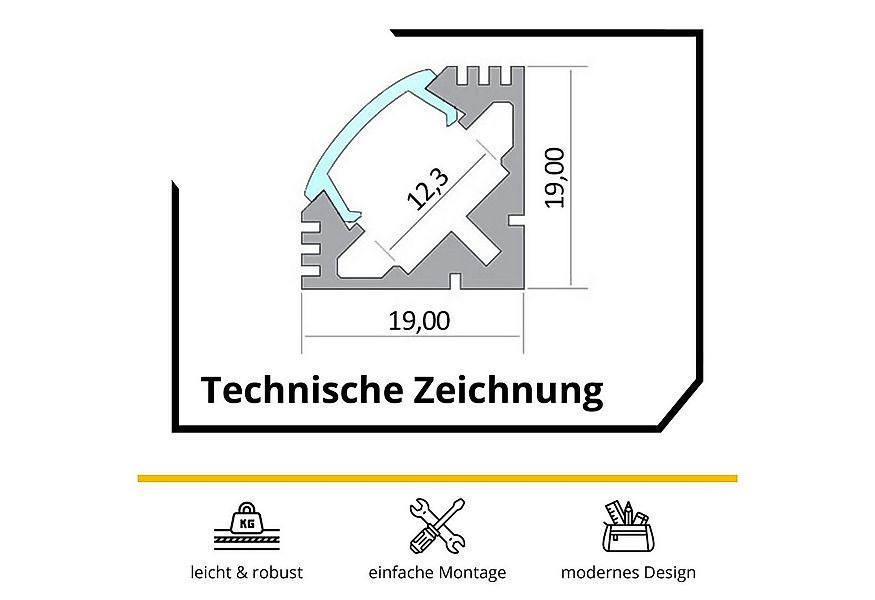 tktrading24 LED-Stripe-Profil A19 LED Profil Weiss mit Abdeckung - Premium günstig online kaufen