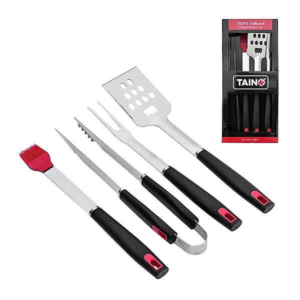 Taino Grillbesteck Set 4 tlg Zubehör Grillzubehör Edelstahl Silikon BBQ Gri günstig online kaufen