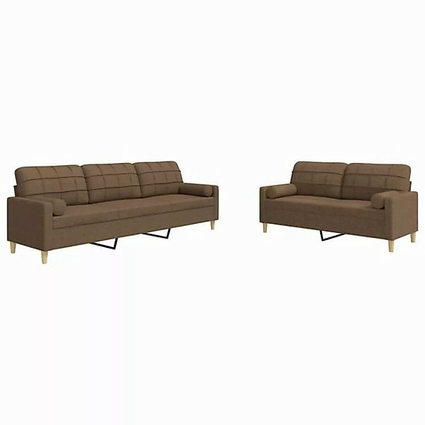 vidaXL Sofa 2-tlg. Sofagarnitur mit Dekokissen Braun Stoff günstig online kaufen