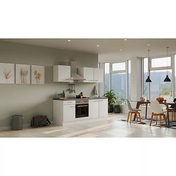 Flex-Well Exclusiv Küchenzeile Joelina 210 cm Weiß matt - Beton Grau günstig online kaufen
