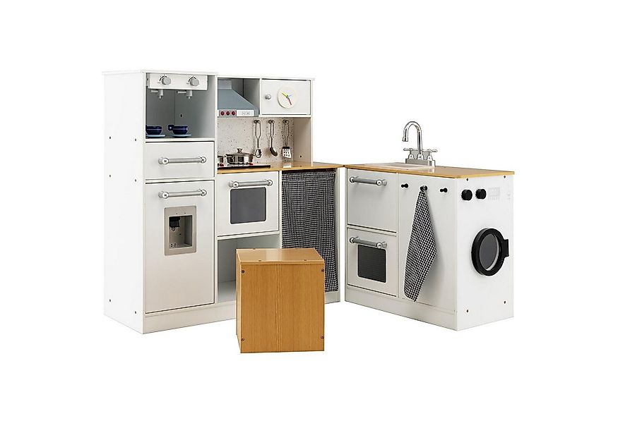 KOMFOTTEU Spielküche Kinderküche Küchenspielset, mit Spüle, Herd, Waschmasc günstig online kaufen