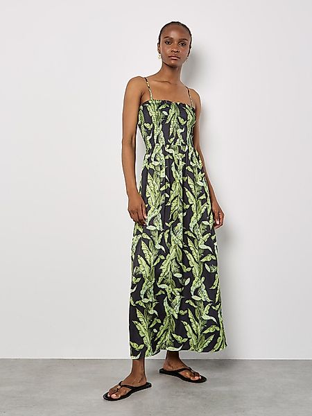 Apricot Maxikleid Tropical Leaf Smokkleid, mit günstig online kaufen