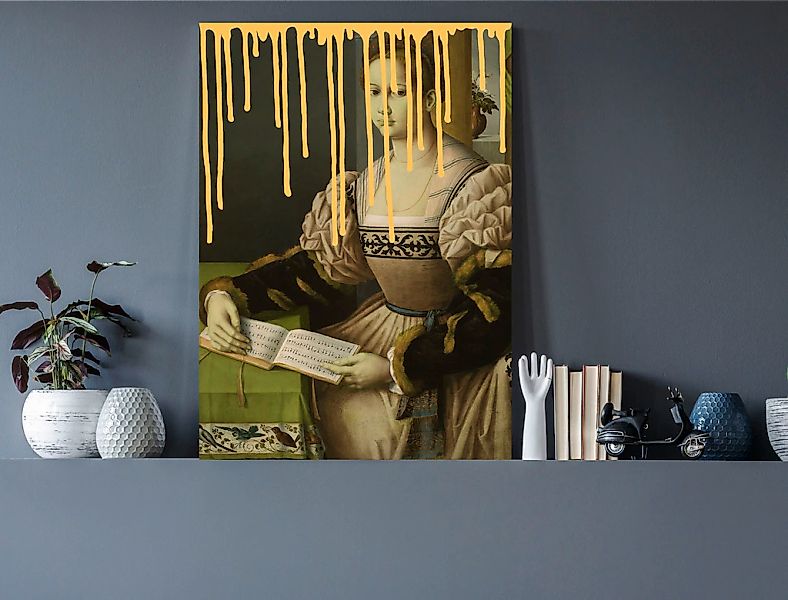 queence Acrylglasbild »Frau mit Buch und Farbklecks«, Kunst-Gemälde-Frau-Bi günstig online kaufen