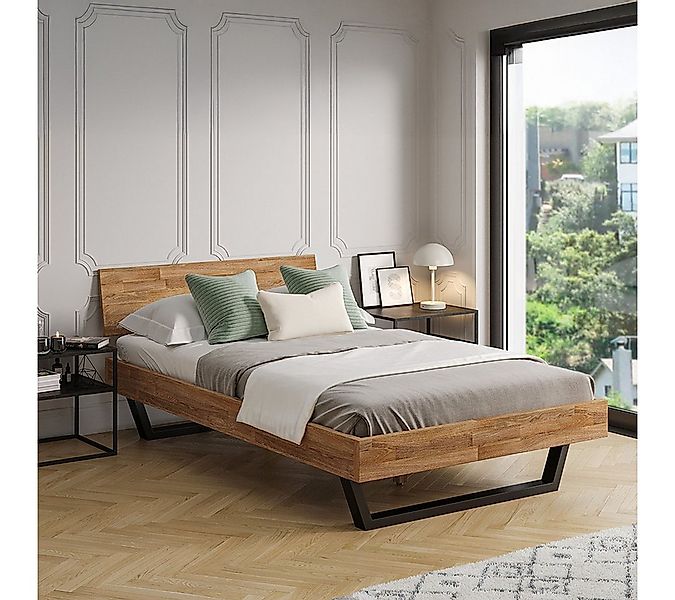 skølm Massivholzbett Alver, natur geölt mit Metallkufen, verfügbar in 120/1 günstig online kaufen