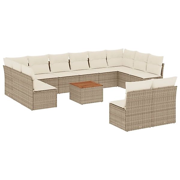 vidaXL 13-Tlg Garten-Sofagarnitur mit Kissen Beige Poly Rattan 3256226 günstig online kaufen