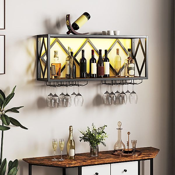 COSTWAY Weinregal, Wand mit LED, 2 günstig online kaufen