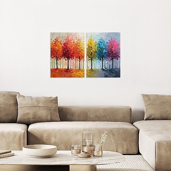 MuchoWow Leinwandbild Bäume - Farbenfroh - günstig online kaufen
