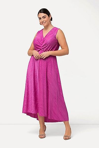 Ulla Popken Maxikleid Plissee-Maxikleid drapiert V-Ausschnitt ärmellos günstig online kaufen