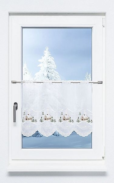Plauener Spitze® Scheibengardine Weihnachtshaus (1 St), halbtransparent, Hx günstig online kaufen