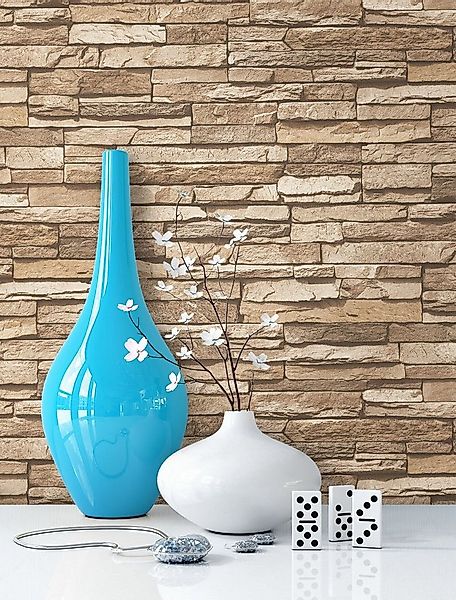 Newroom Vliestapete, Beige Steintapete Landhaus Mauer - Backstein Mauerwerk günstig online kaufen