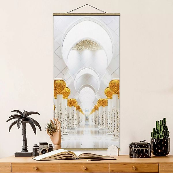 Stoffbild Architektur mit Posterleisten - Hochformat Moschee in Gold günstig online kaufen