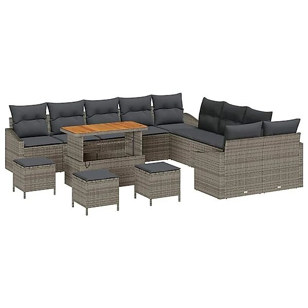 vidaXL Gartensofa-Set mit Kissen mit Speicher 13 Stk Grau Poly Rattan 33646 günstig online kaufen