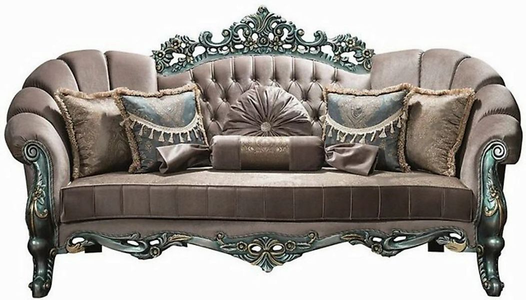 Casa Padrino Sofa Luxus Barock Samt Sofa Grau / Grün / Gold 225 x 95 x H. 1 günstig online kaufen