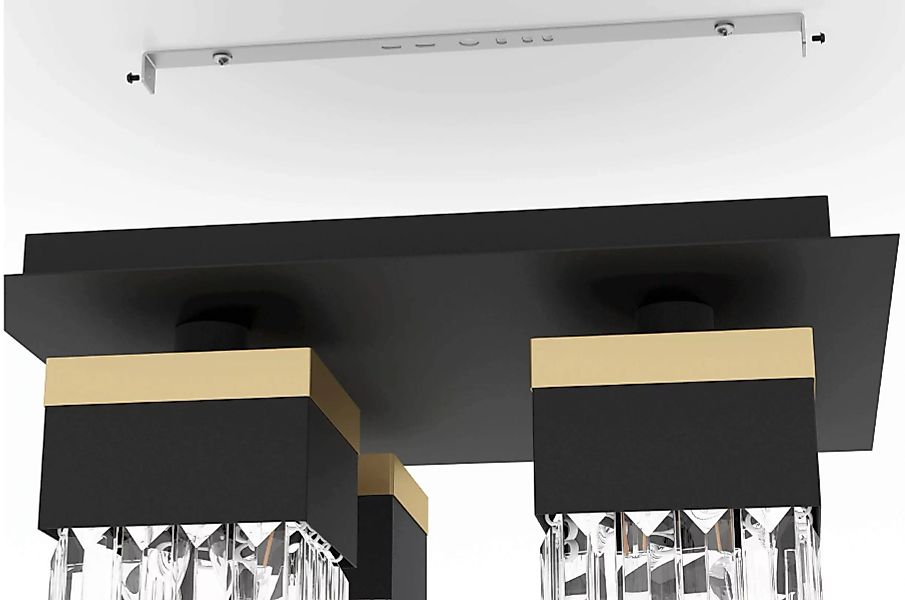 Deckenlampe Barrancas, schwarz/gold, Kristallglas günstig online kaufen