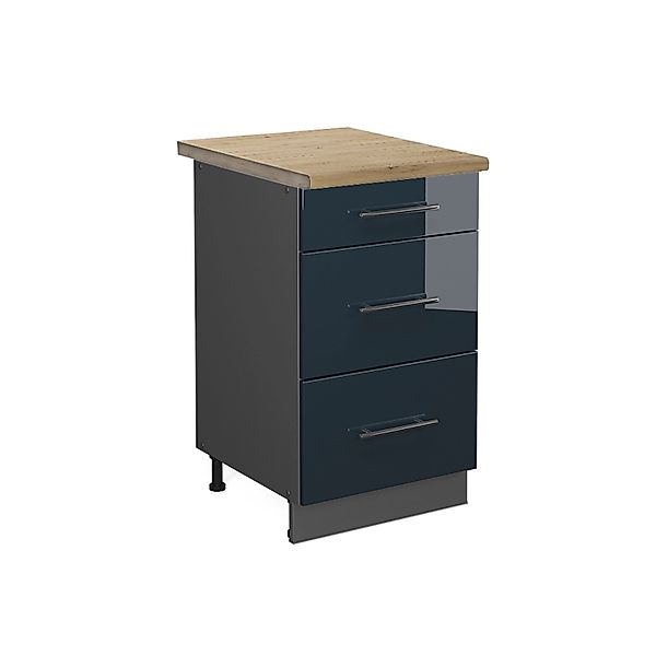 Vicco Schubladenschrank Fame-Line Dunkelblau Hochglanz 50 cm AP Eiche günstig online kaufen