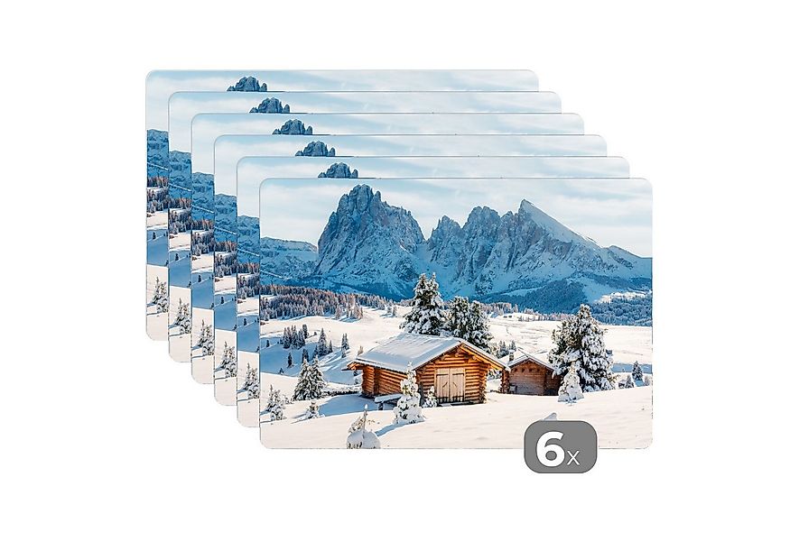 MuchoWow Platzset Winter - Hütte - Berge - Aussicht - Schnee, (6-St), Platz günstig online kaufen