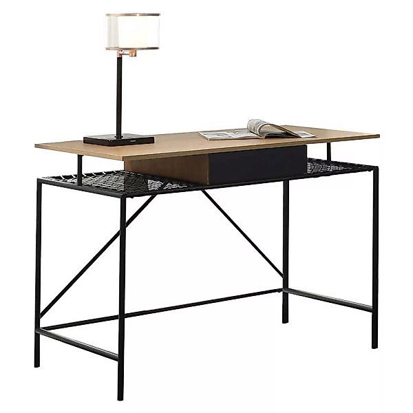 Design Schreibtisch in Holz Naturfarben Schwarz günstig online kaufen