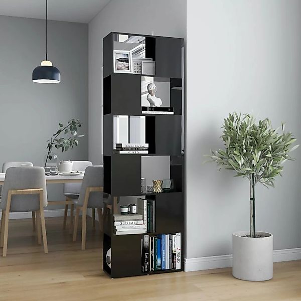 Bücherregal Raumteiler Hochglanz-schwarz 60x24x186 Cm günstig online kaufen