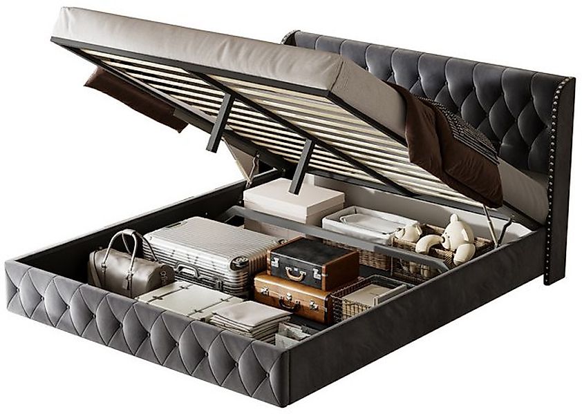 FUROKOY Polsterbett Doppelbett Hydraulisches Stauraumbett mit Bettkasten un günstig online kaufen