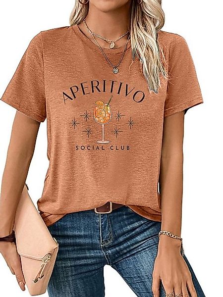 PYL Kurzarmshirt Damen bequemes Sommer Kurzarmbluse Slim Fit Weinglas Print günstig online kaufen