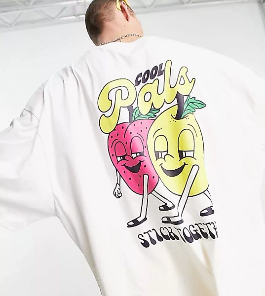 COLLUSION – Oversized T-Shirt in Weiß mit Cartoon-Früchteprint günstig online kaufen