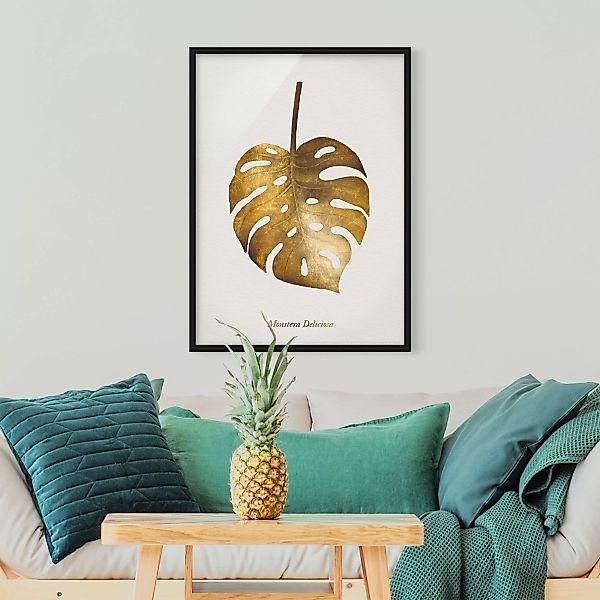 Bild mit Rahmen - Hochformat Gold - Monstera günstig online kaufen