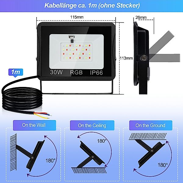 Clanmacy LED Flutlichtstrahler 2x30W LED Flutlichtstrahler günstig online kaufen