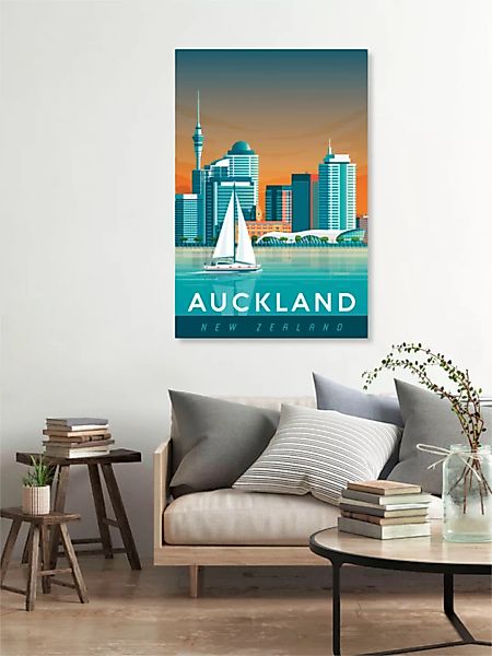 Poster / Leinwandbild - Auckland Vintage Travel Wandbild günstig online kaufen