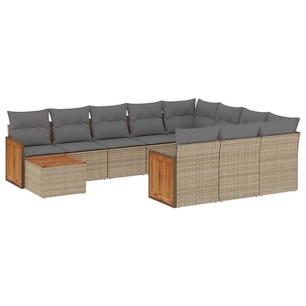 vidaXL 11-Tlg Garten-Sofagarnitur mit Kissen Beige Poly Rattan 3228047 günstig online kaufen
