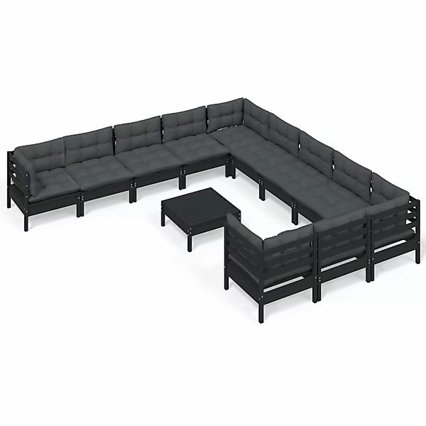 12-tlg. Garten-lounge-set Mit Kissen Schwarz Kiefernholz günstig online kaufen