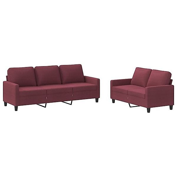 vidaXL Sofa, 2-tlg. Sofagarnitur mit Kissen Weinrot Stoff günstig online kaufen