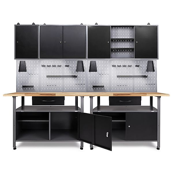 Ondis24 Werkbank Set Klaus 240 cm 3 Schränke LED Werkstatt günstig online kaufen