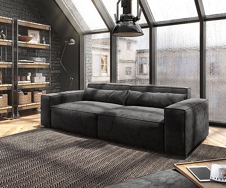 DELIFE Big-Sofa Sirpio, Mikrofaser schwarz 230x95 cm mit Hocker günstig online kaufen