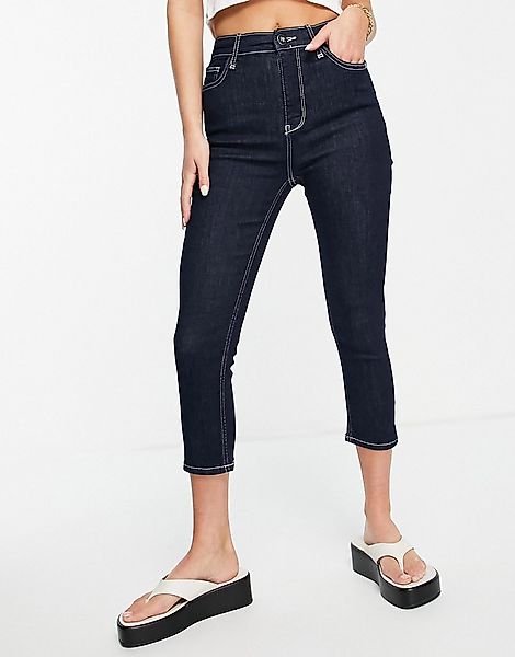 River Island – Jeans mit geradem Schnitt aus unbehandeltem Denim in Dunkelb günstig online kaufen