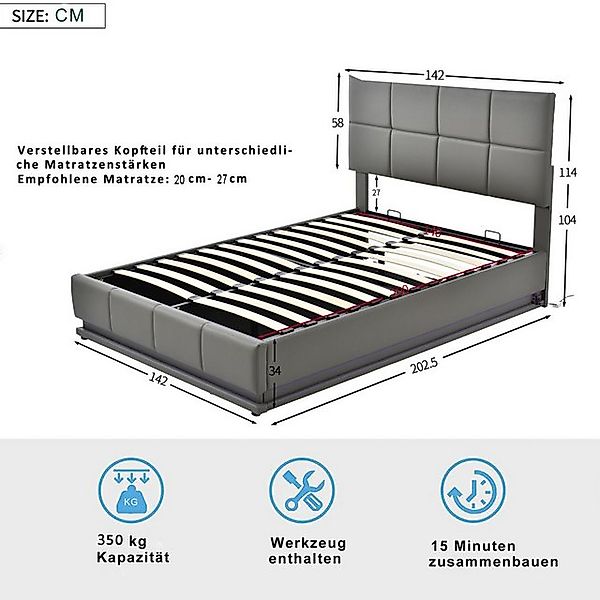 Furnishings Home Polsterbett 190/200cm hydraulisches Bett Doppelbett mit LE günstig online kaufen