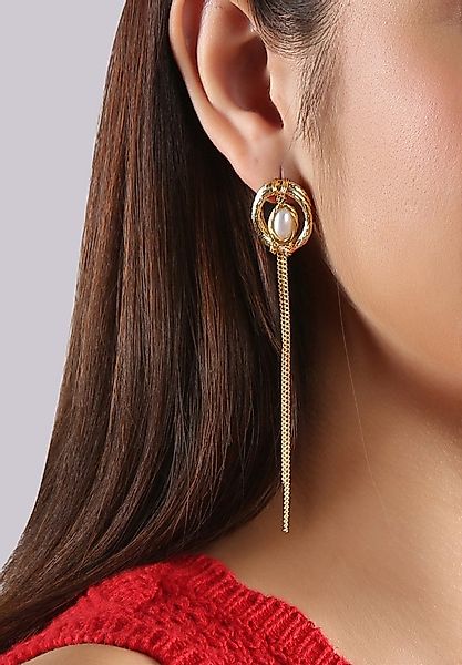 MISH Paar Ohrhänger Deborah, Goldfarbene Außenschicht, hängende Kette günstig online kaufen